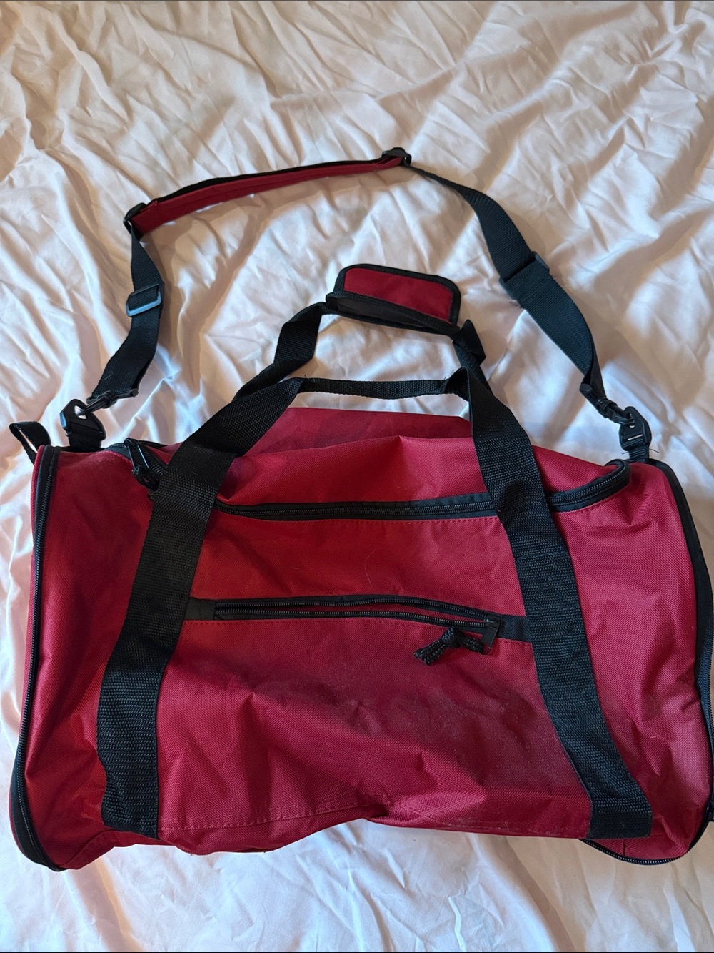 Red Men's Duffle Bag with Black Straps